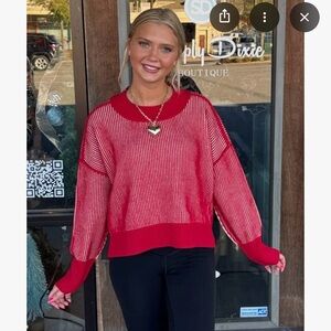 Cozy Red and White Striped Sweater